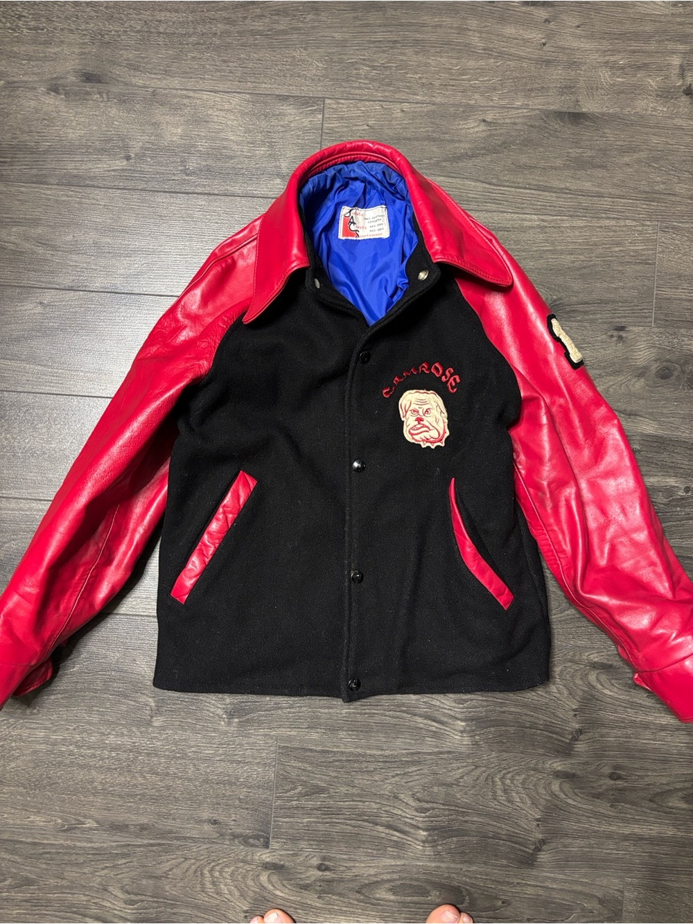 Vintage Black Wool & Red Leather Varsity Jacket by Vintage